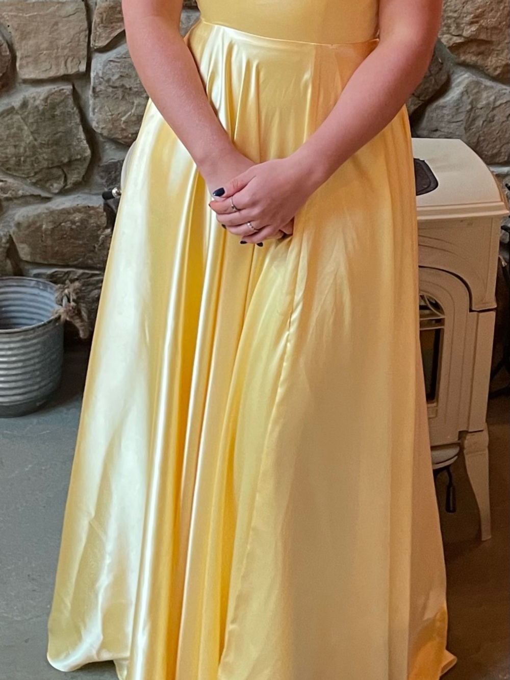 Faviana Yellow Satin Prom Dress - Picture 2 of 8